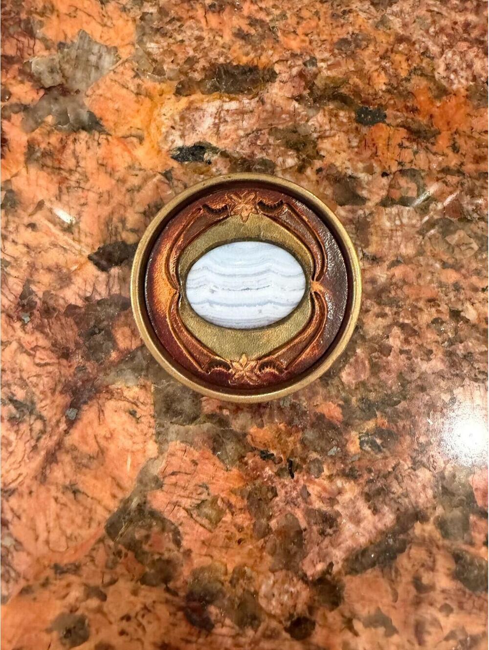Vintage BTS Solid Brass Belt Buckle White Abalone Shell Center